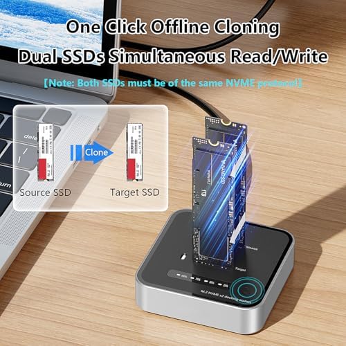 Mili Pow Dual-Bay M.2 NVMe SSD Enclosure – High-Speed 20 Gbps SSD Reader & Offline Cloner for Effortless Data Duplication – Tool-Free Setup Supports Up to 8 TB – Versatile Compatibility with Windows, mac OS & Linux – Ideal for Professionals and Tech Enthusiasts