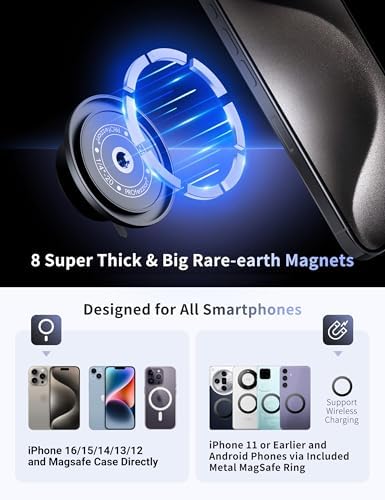 PROfezzion Magnetic Phone Mount with Strong Suction Cup – Ultimate Hands-Free Holder for Mag Safe Cases, Perfect for Selfies, Video Calls & Fitness Routines – Compatible with i Phone & Android for Enhanced Stability and Versatility