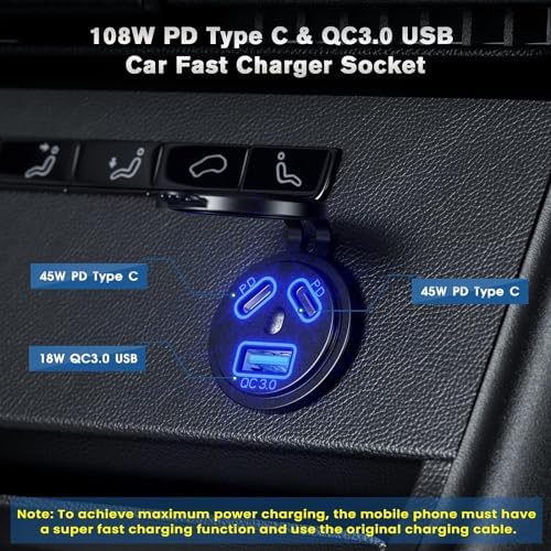 Ultra-Fast 12 V Type C USB Car Charger Socket – Dual Port Waterproof Quick Charge for Boats, Motorcycles, Trucks & More – Reliable Power Solution for Modern Devices on the Go