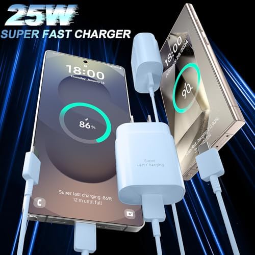 25 W Ultra-Fast Samsung Charger with 6.6 FT USB-C Cable | Rapid Charging Solution for Galaxy S25/S24/S23/S22/S21/Note Series | High-Speed Performance & Safety Features for On-the-Go Users | Ideal for Travel & Everyday Use | Boost Your Device’s Battery Life Effortlessly