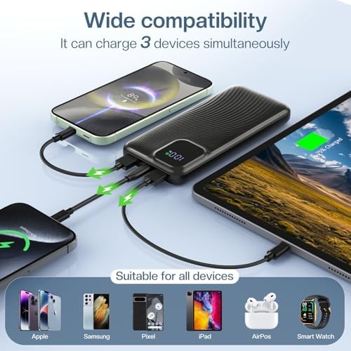 Ultra-Fast 10,000 m Ah Portable Power Bank with USB-C Compatibility – Sleek Battery Pack with LED Display for i Phone 16/15/14/13 Pro, Samsung S24, Google Devices, and i Pads – Your Essential On-the-Go Charging Solution