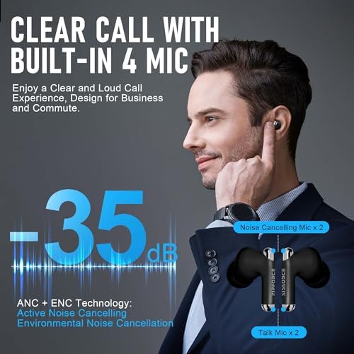 ZIPFORCE True Wireless Earbuds – Cutting-Edge Bluetooth 5.3 with 4-Mic Noise Cancellation for Enhanced Call Quality, IPX6 Waterproof for Active Use, 40-Hour Extended Battery Life, Touch Controls – Perfect for Audiophiles and Fitness Enthusiasts Seeking Superior Sound Performance