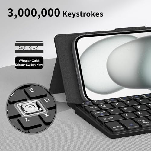 CACOE Ultra-Slim Foldable Wireless Keyboard with Integrated Stand – Dual-Channel QWERTY Design for Seamless Device Switching – Portable Mini Keyboard for Smartphones, Tablets, and Laptops – Stylish Wine Red Finish for Enhanced Productivity and Versatility