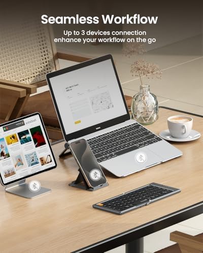 Proto Arc Portable Bluetooth Foldable Keyboard – Travel-Friendly Compact Design with PU Leather Cover for i Pad, i Phone, and Tablets – Rechargeable Wireless Mini Keyboard for Effortless Typing on the Go – Gray