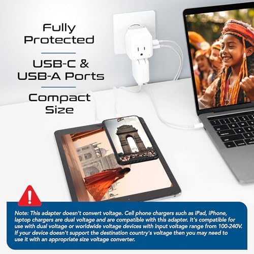 Compact Travel Power Adapter Set for Brazil, Peru & Chile – 20 W Dual USB & USB-C Charger with 2 USA Sockets – Fast Charging with Type C & N Attachments – Portable Plug Converter for Global Travelers – Stay Connected Anywhere