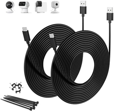 Basesailor Blink Mini 2 Power Cord 20 FT/2 Pack – Extra Long USB A to USB C Charging Cable for Eufy Solo Cam & Petcube Cam – Durable Tangle-Free Design for Enhanced Compatibility and High-Speed Performance, Ideal for Security Cameras Indoor/Outdoor Use