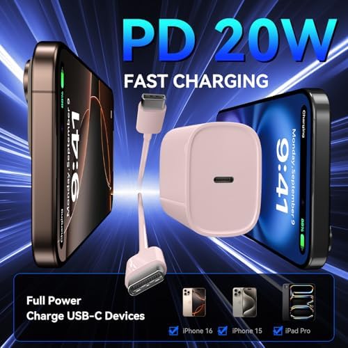 Unlock Rapid Charging Efficiency with the 20 W USB-C Power Adapter and 10 ft Cable – Ideal for i Phone 16, 15 Pro, and Galaxy S24 for Ultimate Portability and Convenience