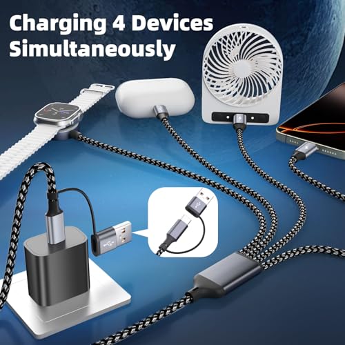 Versatile 4-in-2 Multi-Device Charging Cable: The Ultimate Travel Solution for Effortless Power Management – Compatible with Apple i Watch Ultra, i Phone 16/15/14, and Android Smartphones – 5 FT USB-C Splitter Cord for Rapid Charging and Seamless Data Synchronization, Elevate Your Charging Experience Today