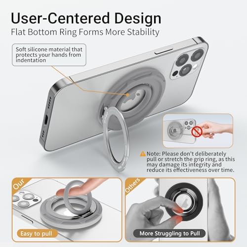 OPSO Magnetic Phone Ring Holder for Mag Safe – 360-Degree Rotating Silicone Finger Grip with Adjustable Kickstand Compatible with i Phone 16/15/14/13/12/Pro/Max & Samsung – Ultimate Hands-Free Essential for Enhanced Device Usability and Stylish Stability