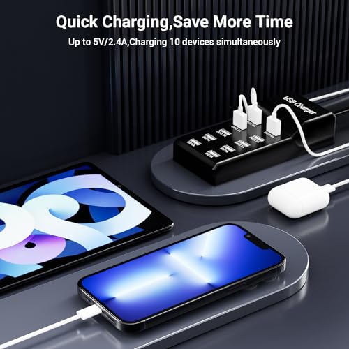 Ultimate 10-Port USB Charging Station – 50 W Multi-Device Power Hub for i Phone, Galaxy, i Pad & More – Rapid Charge & Advanced Safety Features for Home or Office Use – Compact Multiport Charger for Maximum Efficiency and Organization