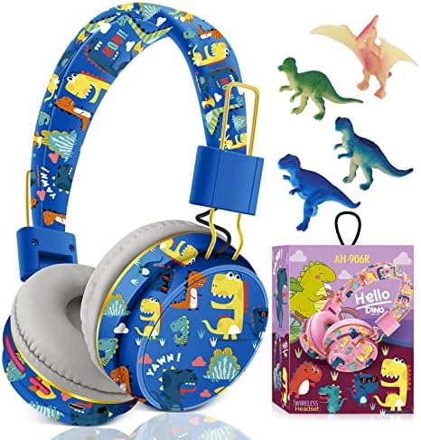 Dinosaur Adventure Bluetooth Headphones for Kids – Fun Over-Ear Design with Adjustable Headband, Built-In Microphone & Wired 3.5 mm Jack – Perfect Wireless Audio Experience for Boys, Teens, and Young Explorers – Superior Sound Quality in Vibrant Blue for Maximum Enjoyment