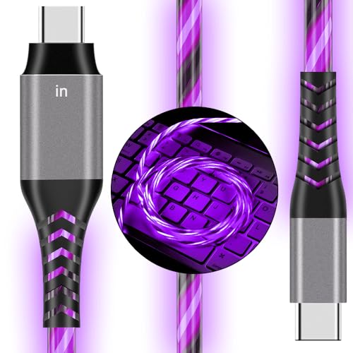 Elevate Your Charging Game with the 6 FT LED USB C to USB C Cable – 60 W/3 A Rapid Charging Solution for Mac Book Pro, i Phone 15, i Pad 10, Samsung Galaxy S21/S22/S23 | Stylish Purple Design, Enhanced Durability & Seamless Compatibility for All Your Devices