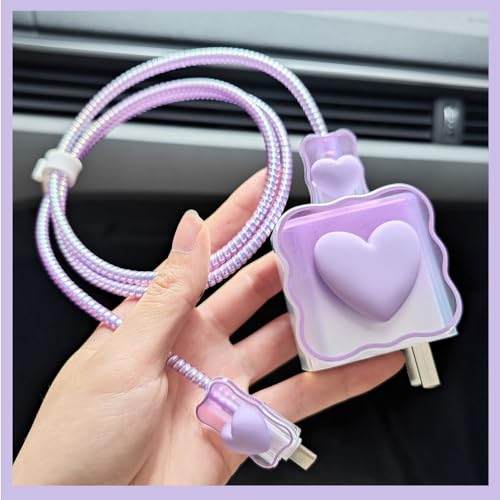 Vibrant Purple Heart-Shaped USB Charger Protector for i Phone – Stylish Silicone Data Cable Guard with Rapid Charging Capability, Ideal for Trendy Tech Enthusiasts and Mobile Users