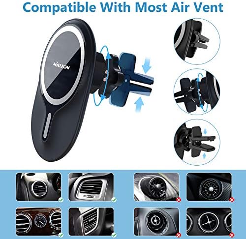 Nillkin Magnetic Wireless Car Charger for i Phone – 7.5 W Qi-Compatible Charging Station for Air Vent and Dashboard – Effortless Attachment, Enhanced Stability, and Stylish Design for i Phone 13 Pro/12 Pro/13 Pro Max/12 Pro Max – Ultimate Convenience and Portability