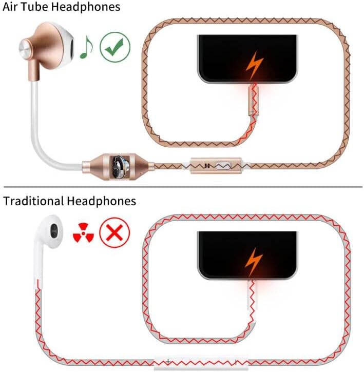 Discover Unmatched Audio Safety with ibrain EMF-Free Air Tube Headphones – Stylish Rose Gold Wired Earbuds Featuring Noise Isolation and Built-in Microphone for High-Quality Sound and Enhanced Device Compatibility
