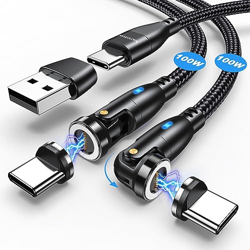 Magnetic USB C Charging Cable Set – 100 W Fast-Charge Solution with 3.3 ft & 6 ft Cables for Samsung Galaxy, Mac Book & i Pad – Innovative 9 Pin Magnetic Design for Effortless Connectivity – 360°/180° Rotating Flexibility for Unmatched Convenience – Durable, Hassle-Free Charging Experience for Tech Enthusiasts