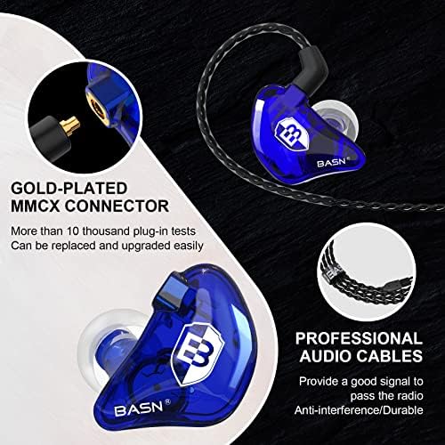 BASN Bsinger Professional Dual Driver In-Ear Monitor Headphones – Hi-Fi Sound Quality Earbuds with Built-in Mic for Musicians and Drummers (Black, 2-Pin) – Superior Comfort and Durability for Live Performances