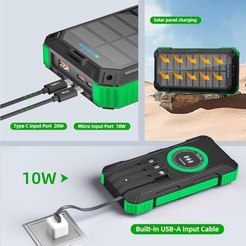 High-Capacity 49,800 m Ah Solar Power Bank with QC3.0 Fast Charging – Ultimate Wireless Portable Charger for Outdoor Adventures with Built-In Cables & Multiple Outputs for All Smartphones and Devices