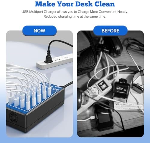 24-Port USB Charging Hub with 100 W Fast Charge Capability – Multi-Device Desktop Station with 12 USB-A & 12 USB-C Ports for Rapid Power Delivery to i Phone, i Pad, Samsung Galaxy, Laptops, and More – Space-Saving Design Ideal for Home or Office Use