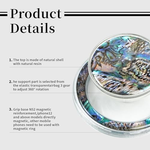 Chic Natural Abalone Shell Foldable Phone Grip – Magnetic Handle for Secure Smartphone & Tablet Handling, Stylish Accessory for Enhanced Portability and Aesthetic Appeal