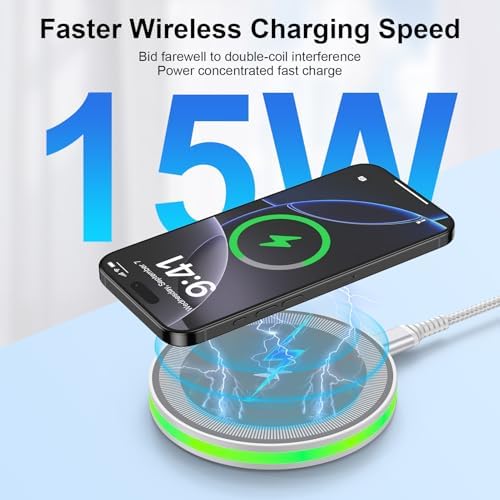 15 W Fast Wireless Charging Pad for Samsung Galaxy S25 Ultra, Pixel 9 Series, and i Phone 16 – Universal Charging Station with Enhanced Safety Features and Non-Slip Design for All Qi-Compatible Devices – High-Speed Charging, Case-Friendly, and Reliable Performance for Everyday Use