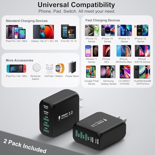 Revolutionize Your Charging Setup with the 50 W Dual-Pack USB-C Wall Charger – 5-Port Fast Charging Hub with Smart Technology for Optimal Device Performance – Compact Power Adapter for Home and Office Use