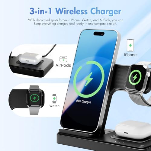 Portable 3-in-1 Wireless Charging Station: Qi Fast Charger Stand for i Phone 12-16 Pro Max, Apple Watch Series 10-2, Ultra & SE, Air Pods Pro 2-4 – Foldable Travel Design for Effortless Charging & Stylish Organization (White)