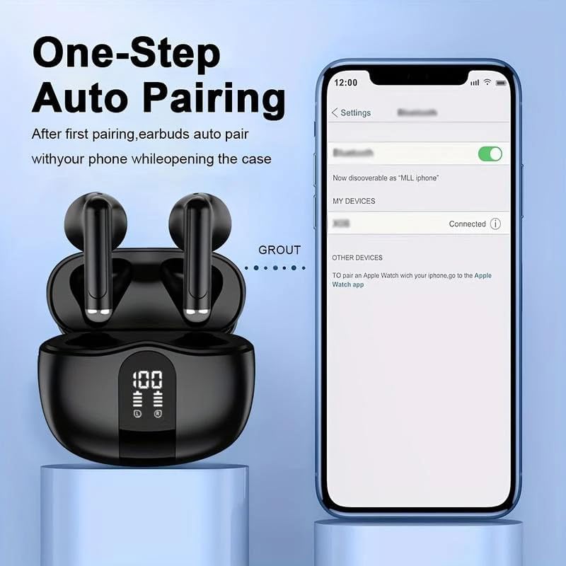 Advanced Bluetooth 5.4 Wireless Earbuds with LED Display – Ergonomic Half In-Ear Design for Ultimate Comfort, 24-Hour Playtime, User-Friendly Touch Controls, and Rapid USB-C Charging – Sleek Black Aesthetic for Exceptional Sound Quality and Daily Versatility