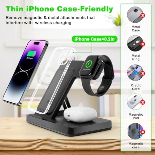 3-in-1 Fast Wireless Charging Station for i Phone 8-16, Apple Watch Series 2-10/Ultra/SE & Air Pods Pro – Sleek Multi-Device Charger for Home and Office, Tangle-Free Power Solution with Enhanced Safety Features