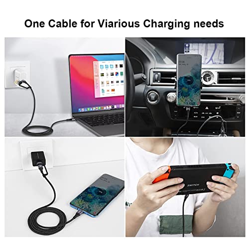 Ultimate 4-in-1 USB C Charger Cable – 6.6 FT Multi-Device Fast Charging & Data Transfer Cable with Power Delivery (PD) 3 A, Compatible with Mac Book Pro, i Pad, Galaxy S23/S23+/S22 & More – Enhanced Durability & Speed for On-the-Go Convenience