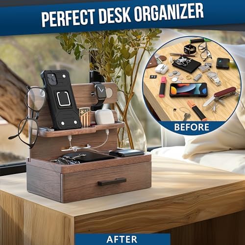 BarvA Phone Docking Station with Drawer Organizer | Night Stand Desk Charging Station | Upgraded Nightstand Organizer | Dresser Smart Watch Earbuds Phone Stand | Room Decor Gifts for Women Men Mom – Enhanced Compatibility and Speed