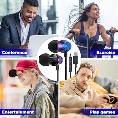COOYA USB C Wired Earbuds for i Phone 16 Plus & Samsung S25 Ultra – Hi-Fi Stereo In-Ear Headphones with Mic, Lightweight & Durable Design for Crystal-Clear Sound and Enhanced Device Compatibility – Ideal for Travel and Everyday Use