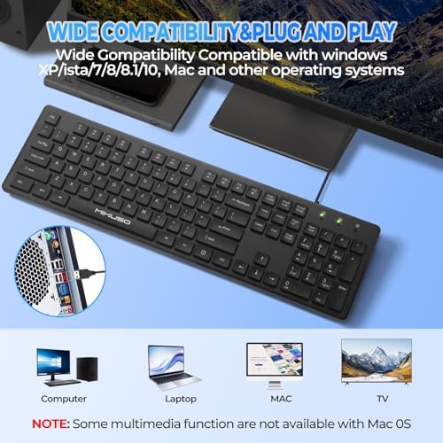 Experience Ultimate Typing Precision with Our Full-Size Wired Computer Keyboard – Anti-Fading Keys, 12 Multimedia Hotkeys & 1.6 m USB Plug-and-Play Connectivity for Effortless Office Use and Seamless Laptop Compatibility! Ideal for Professionals and Home Users Seeking Enhanced Speed and Comfort!