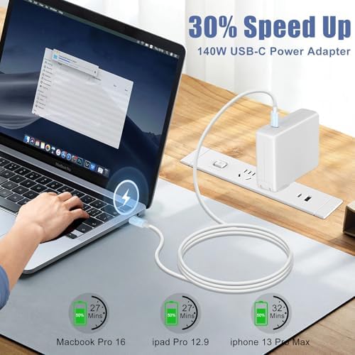 140 W Ga N USB-C Power Adapter – Ultra-Fast Charger for Laptops, Smartphones and Tablets with PD3.1 Tech, 6 ft Cable for Mac Book Pro, i Phone 15/16 Max & i Pad Pro – Compact, Travel-Friendly Design with Advanced Safety Features and Eco-Conscious Efficiency