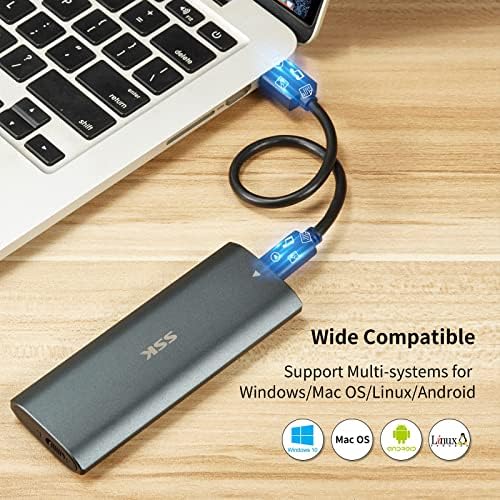 SSK Tool-Free M.2 NVME SATA SSD Enclosure Adapter – Ultra-Fast USB C 3.1/3.2 Gen 2 External Reader for PCIe and SATA SSDs – Optimized 10 Gbps Transfer Speeds – Compatible with 2230/2242/2260/2280 SSDs – Durable Aluminum Design for Enhanced Cooling and Portability – Ideal for Backup and Data Recovery Solutions