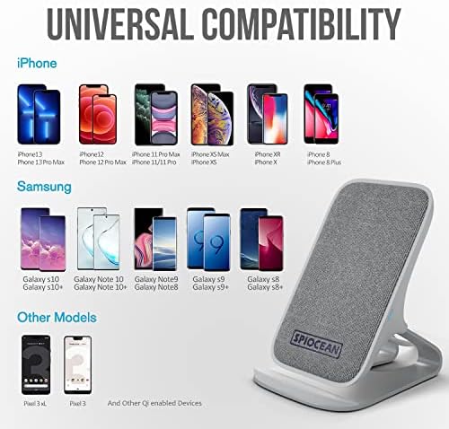 Revolutionary 10 W Qi-Certified Fast Wireless Charging Stand for i Phone & Samsung – Sleek Gray Design with QC3 Adapter for Ultimate Charging Efficiency – Compatible with i Phone 16/15/14/13/12/11 & Galaxy S22/S21/S20/S10/S9/Note 20 – Elevate Your Home and Office Charging Experience