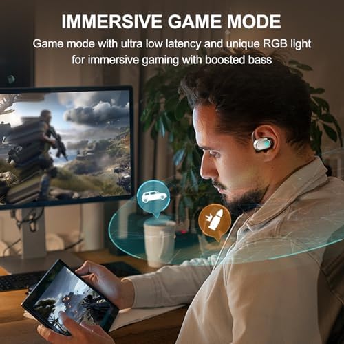 Edifier Air 2 Wireless Open Ear Earbuds – Bluetooth 5.3 Headphones with Advanced Bass, Integrated Noise Cancellation Mic, 28-Hour Battery Life, and Comfortable Silicone Earhooks – Dynamic RGB Lighting for Enhanced Visibility During Workouts, Running, and Gaming – Sleek Black Design