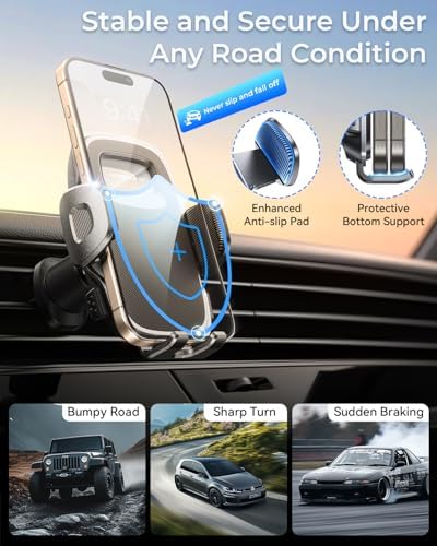 Universal Smartphone Air Vent Car Mount with Dual Metal Hook for Secure One-Hand Use – Sleek Black Design for i Phone & Android Devices, Effortless Navigation & 360-Degree Rotation, Essential Driving Accessory for Safety and Convenience