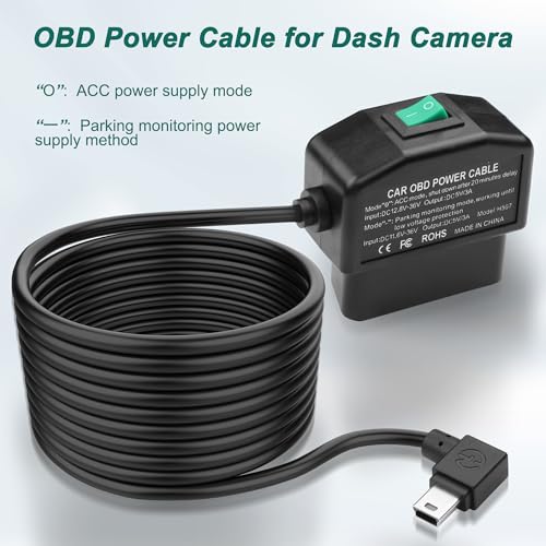 MEIRIYFA OBD OBD2 Power Cable for Dash Camera OBD to USB Type C Right Angle Hardwire Charger 90° Degree Wire Cord,12V-24V to 5V 3A 24 Hours Surveillance/Acc Mode with Switch Button (USB Type C) – Enhanced Compatibility and Speed