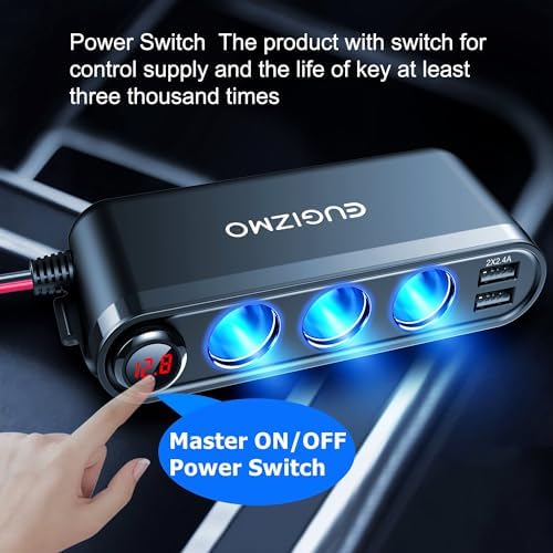 Dual-Port 12 V Car Cigarette Lighter Splitter – 200 W Multi-Device Charger with Eyelet Terminal for Enhanced Compatibility and Convenience – Essential Automotive Accessory for GPS, Phones, and More