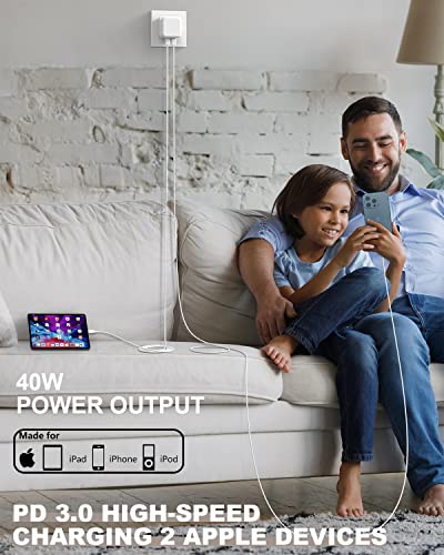 Rapid Charge i Phone 15 & 16 Dual USB-C Adapter Set – 40 W Fast Charging Block with Two 10 FT Cables for i Pad & i Phone Accessories – Optimal Power Delivery for i Phone 15 Pro/Pro Max & i Pad Mini/Air/Pro – Portable Convenience & High Compatibility