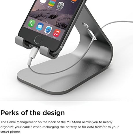 Enhance Your Smartphone Experience with the elago M2 Premium Aluminum Stand – Sleek Silver Ergonomic Design for Effortless Video Calls, Integrated Cable Management, and Universal Compatibility with i Phones and Galaxy Devices – Ideal for Streamlined Workspaces and Mobile Convenience
