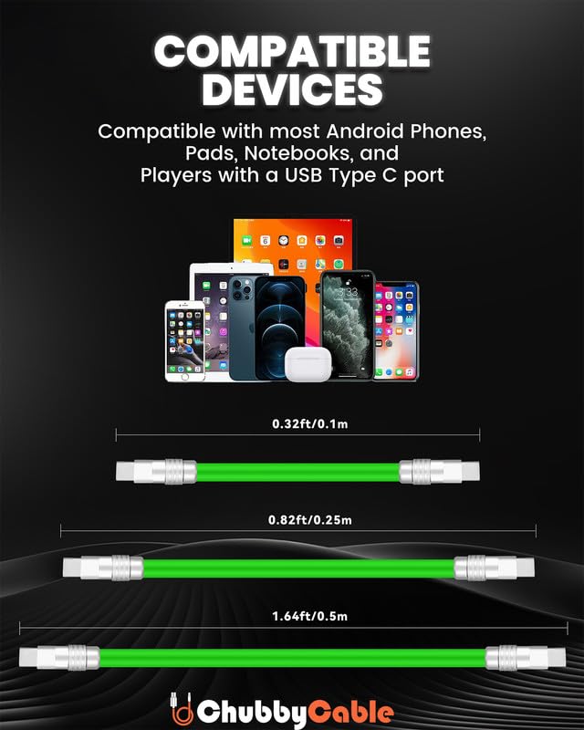 chubbycable Cute Chubby – 240W Short USB-C Cable Power Bank Fast Charging Cable Silicone Charger Cord Compatible with iPhone 16/15 Series, Desert Titanium+Desert Titanium, Type-C to Type-C, 20 inch – Enhanced Compatibility and Speed