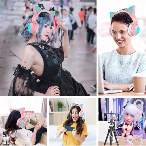 Cat Ear Bluetooth Headphones – Lightweight Over-Ear Gaming Headset with RGB Lighting for Kids & Adults, Unmatched Comfort for Gaming, Music & Calls, Seamless Wireless Connectivity with i Phone, i Pad, Laptop & PC, High-Quality Sound for Immersive Listening Experiences