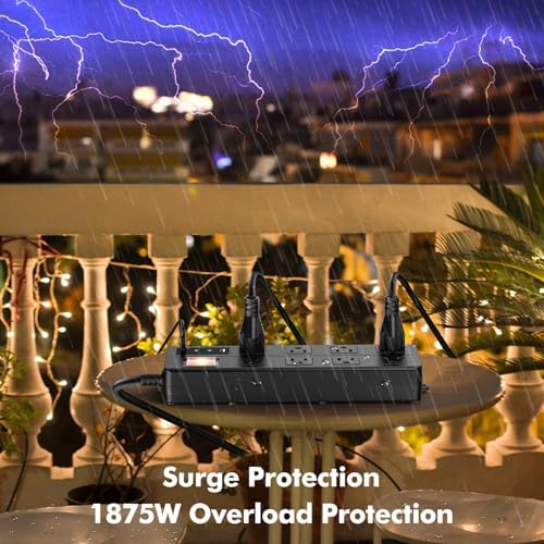VNJ Outdoor Power Strip: 8 AC Outlets & 4 Fast USB Ports, IPX6 Waterproof Surge Protector with Safety Lock for Secure Connections, ETL-Certified 15 FT Extension Cord – Ideal for Home, Garden, and Commercial Applications