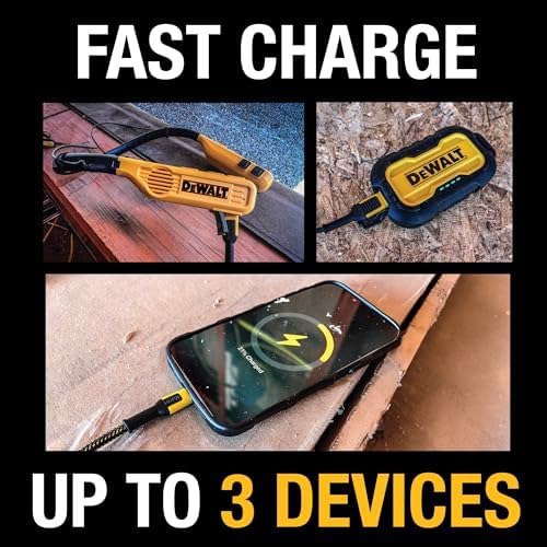 DEWALT 49.5 W Heavy-Duty USB-C and Dual USB Wall Charger Block – Compact Fast Charging Adapter for i Phone 16/15/14, Galaxy, Pixel 4/3 & i Pad – Durable Foldable Design for Ultimate Portability and Versatile Device Compatibility