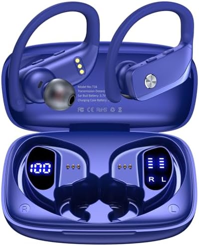 BMANI Bluetooth Wireless Earbuds – 48-Hour Playback Sport Headphones with LED Battery Display, Over-Ear Design & Secure Earhooks, Perfect for Active Lifestyles and Hands-Free Calls, Enhanced Compatibility for Seamless Device Pairing – Ideal for Workouts and Daily Commutes