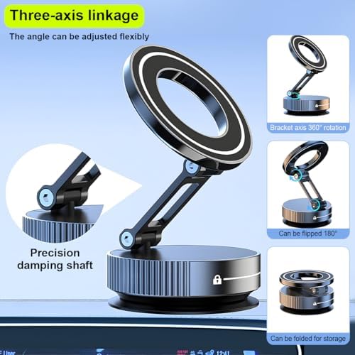 Car Vacuum Magnetic Phone Holder, Suction Cup Foldable Vehicle Smartphones Mount, 360° Rotatable Adjustable Automotive Cellphone Stand Accessories, Universal for SUV, Sedan, Truck (Silver) – Enhanced Compatibility and Speed
