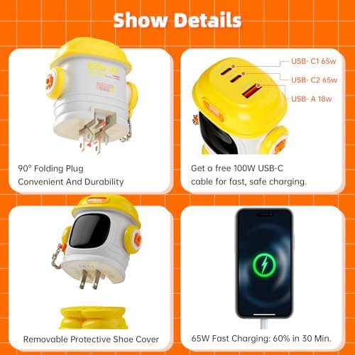 Divoom Dipow 65 W Ga N USB-C Fast Charger with Customizable Pixel Display – High-Efficiency Multi-Port Charging Hub for i Phone 16/15, Mac Book, Galaxy S23/S24, & Nintendo Switch – Includes 100 W Ultra-Fast Cable for Seamless Power Solutions on the Go