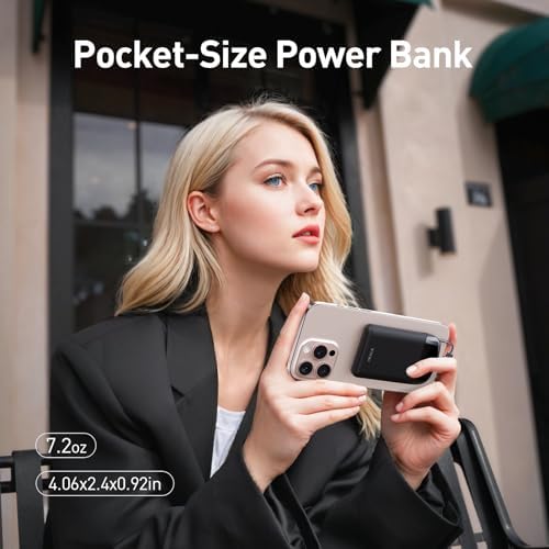 Ultra-Slim 10,000 m Ah Magnetic Power Bank – 40 W Fast Charging Mini Charger for i Phone 16/15 & Samsung Galaxy S25 – Lightweight Ergonomic Design with Built-in USB-C Cable for Seamless On-the-Go Mobile Charging – Unmatched Versatility for Daily Use and Travel Efficiency